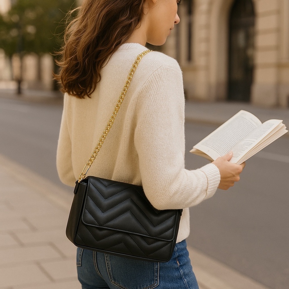 Olivia Miller Black Quilted Shoulder Crossbody or Clutch Bag